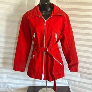 Curly Top Vintage Women’s Red Zip-Up Coat Size 13/14 Classic Style